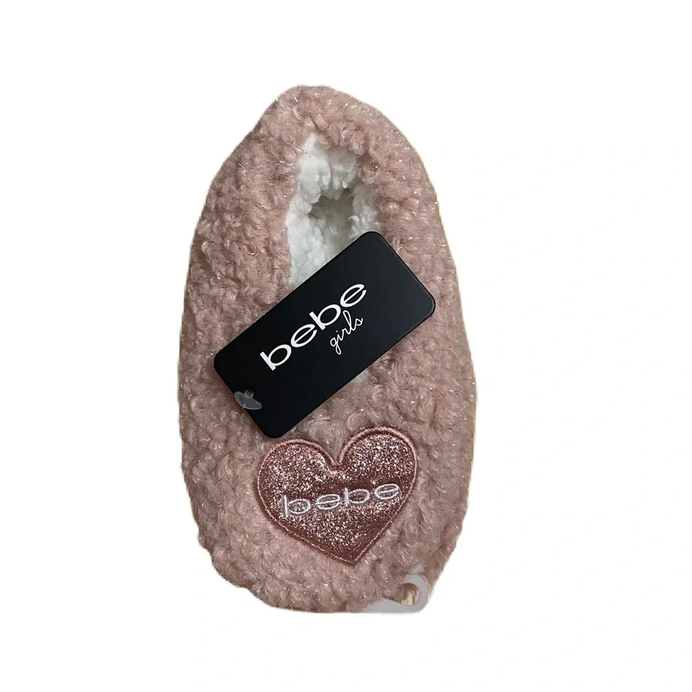 Bebe Pink Fuzzy Slippers NEW Kids Girls Small